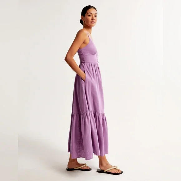 Brand New with Tag Abercrombie & Fitch Linen Blend Button Through Maxi Dress - Picture 2 of 8